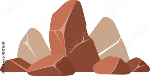 Red and beige rocks natural stone cluster isolated on white background vector illustration 