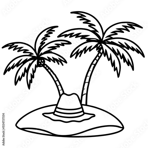 Hand-Drawn Palm Trees on Sun Hat Vector