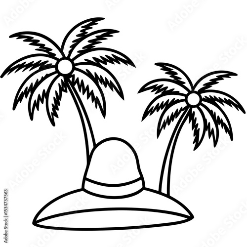 Hand-Drawn Palm Trees on Sun Hat Vector