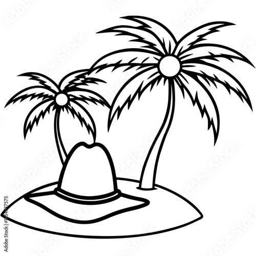 Hand-Drawn Palm Trees on Sun Hat Vector