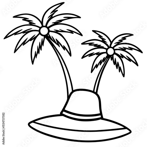 Hand-Drawn Palm Trees on Sun Hat Vector