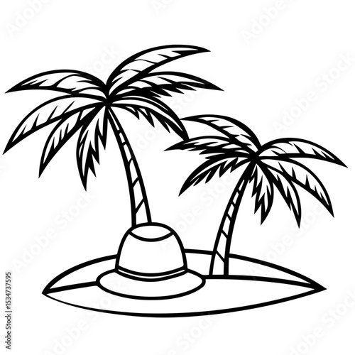 Hand-Drawn Palm Trees on Sun Hat Vector
