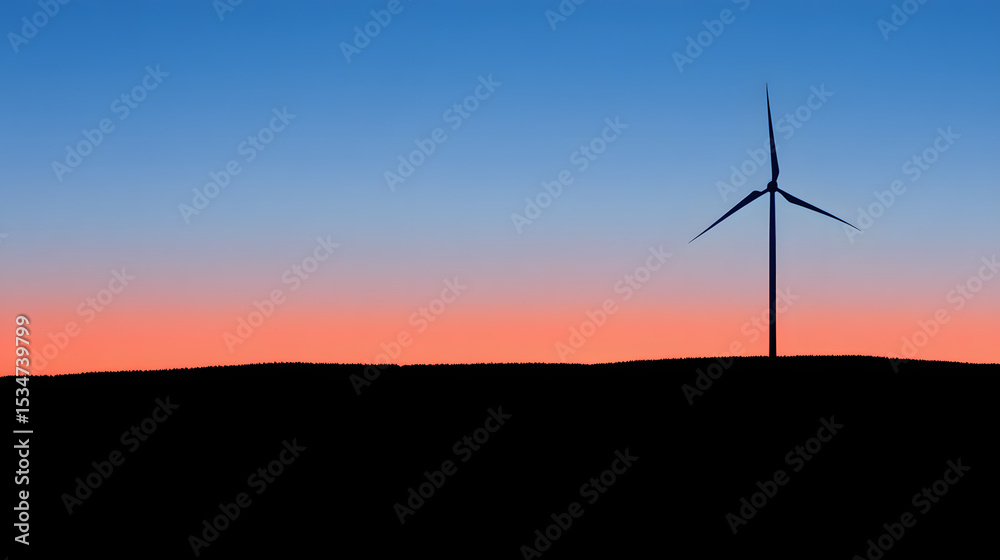 Obraz premium Wind turbine against sunset sky, symbolizing clean energy and sustainable future