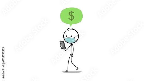 Wallpaper Mural Stick Figure Using Phone with Mask and Money Thought Bubble Torontodigital.ca