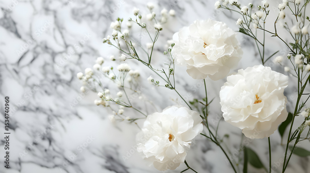 Elegant White Flowers on Marble Background for Modern Decor Elegant White Flowers on Marble Background for Modern Decor