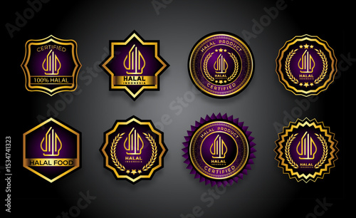 set of icons new halal logo Indonesia purple gradient background