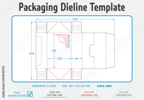 Packaging Dieline Template. Dieline Real Shape and Dimension. Fully editable vector. Equipped die cut lengths prepared for production.