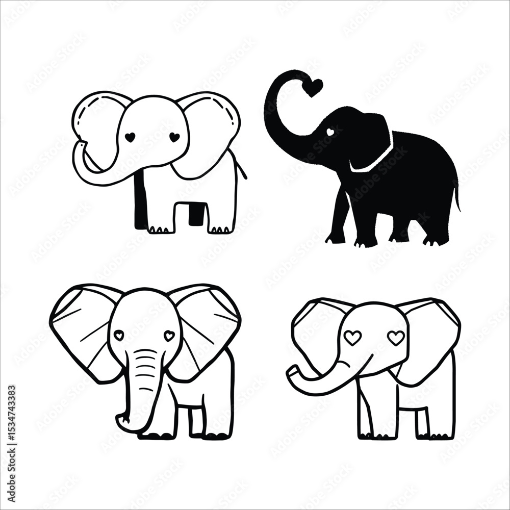Fototapeta premium Cute elephant vector set illustration for baby shower invitation and greeting card design elements