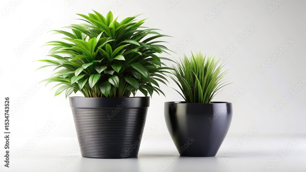 Obraz premium 3D Realistic Houseplant in Black Pot, Isolated White Background, Home Decor, Indoor Plant, Potted Plant, Black Planter, Plant Photography, Realistic Plant Rendering