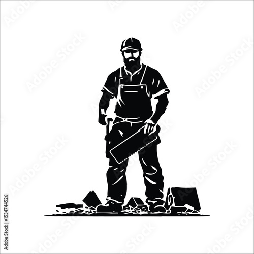Carpenter silhouette vector, construction worker with saw, handyman illustration, builder clipart image