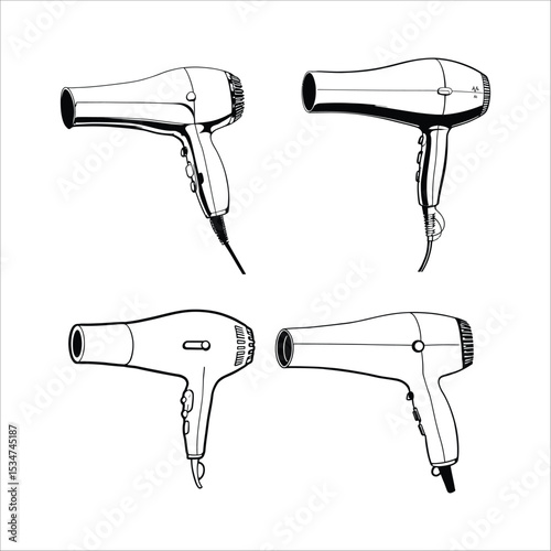 Hair dryer vector illustration set beauty salon equipment styling tool isolated on white background design 100