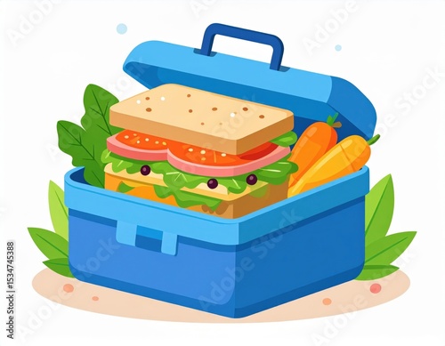 Colorful Cartoon Lunchbox With Sandwich And Vegetables