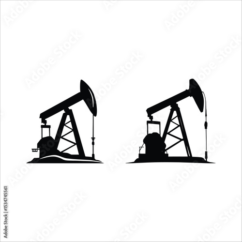 Oil pump jack silhouette vector illustration for energy industry and petroleum production design 100