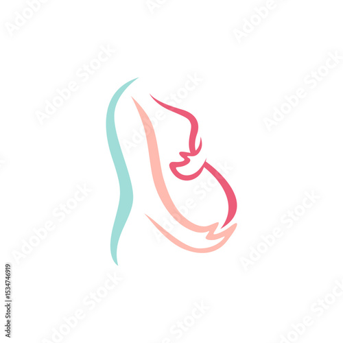 Pregnant Woman. Logo of Pregnancy. Minimalist illustration for mother day