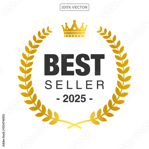  badge best seller, best choice, best price, best quality. Gold logo design with wreath laurel. Vector  illustration 5