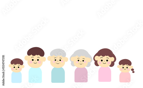 笑顔で並ぶ家族のイラスト