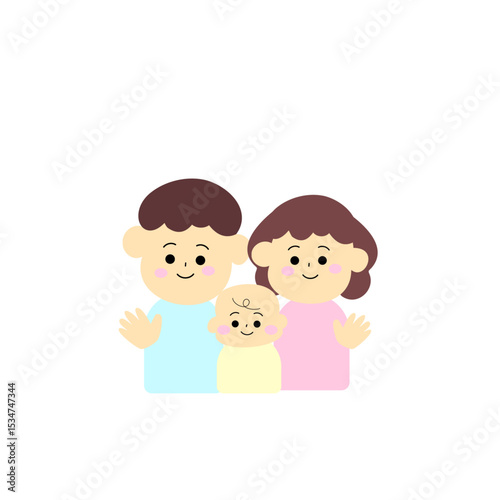 かわいい赤ちゃんと夫婦のイラスト