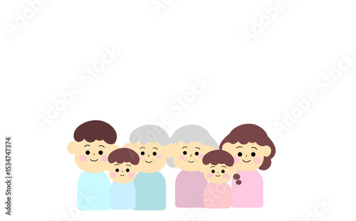 高齢者夫婦と親子のイラスト