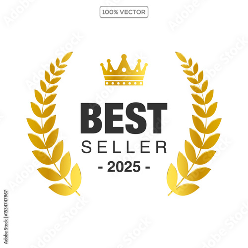  badge best seller, best choice, best price, best quality. Gold logo design with wreath laurel. Vector  illustration 2