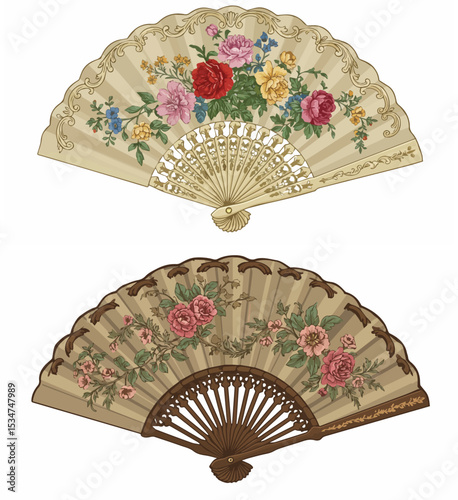 Vintage Hand Fans with Floral Design