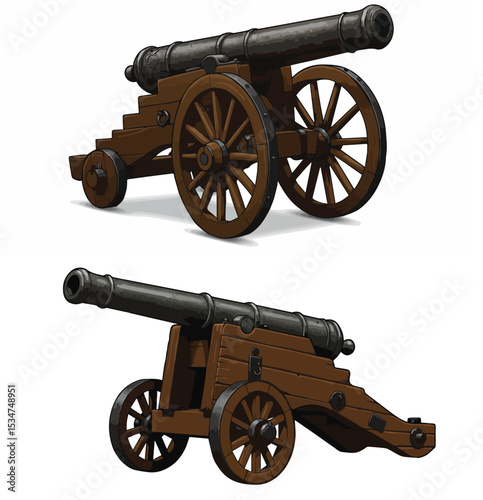 Vintage Wooden Cannon with Large Wheels