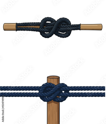 Two Types of Nautical Knots on Wooden Poles