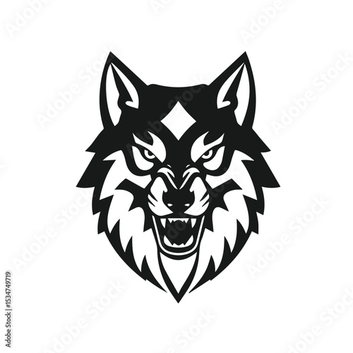 Vector art of a fierce wolf head vector, isolated on white background, with bared teeth and intense eyes