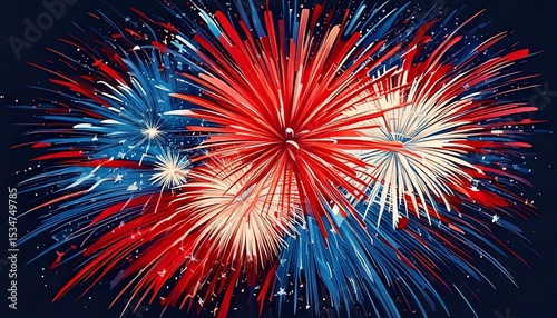 Wallpaper Mural Spectacular Red, White, and Blue Fireworks Display: Celebrate Independence Day with this vibrant image of exploding fireworks, perfect for celebratory designs, greeting cards, and festive backgrounds. Torontodigital.ca