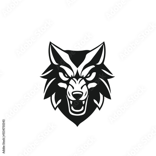 Vector art of a fierce wolf head, isolated on white background, showing its teeth in a vector illustration