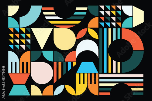 Bauhaus poster geometric shape seamless pattern.