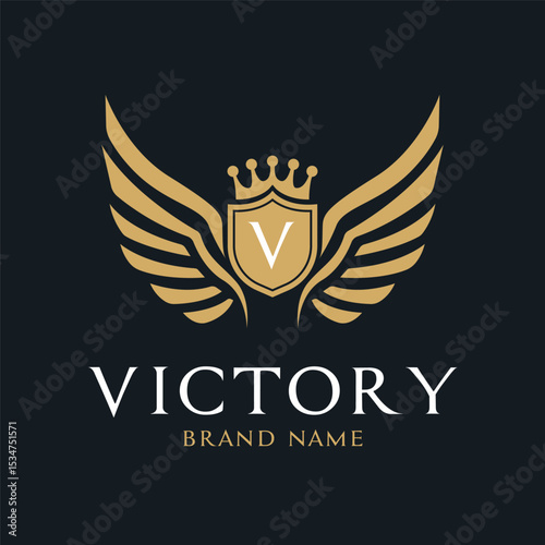 victory luxury crest logo design concept with shield and wing