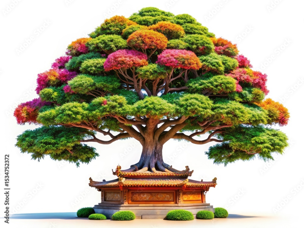 Naklejka premium Decorative Tree, Isolated White Background, Architectural Photography, Ornamental Plant, 3D Render, High Resolution Image