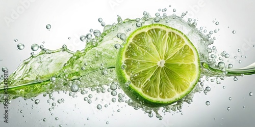 Lime wedge splashing into sparkling water, a vibrant image of refreshing citrus fruit