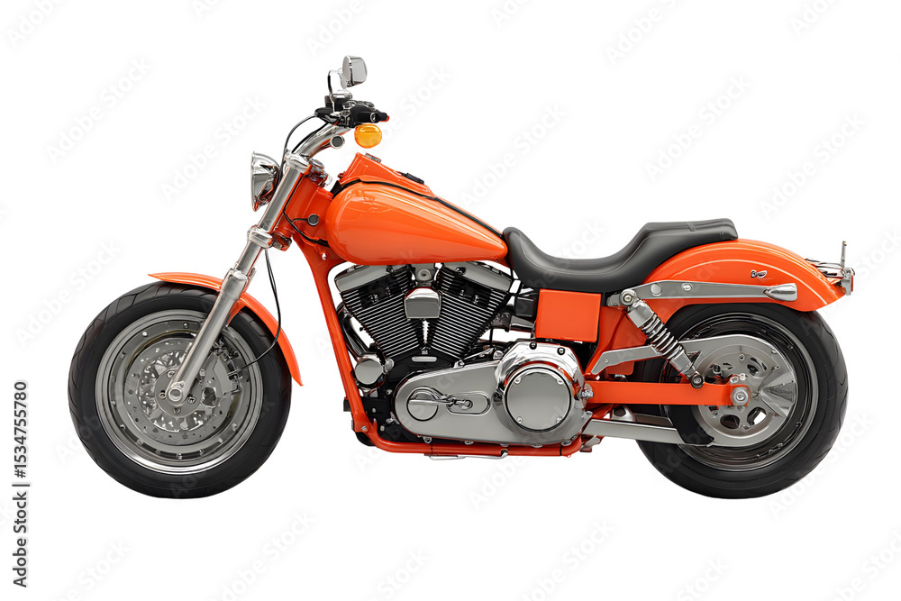 Fototapeta premium Orange motorcycle isolated on transparent background showcases powerful design features