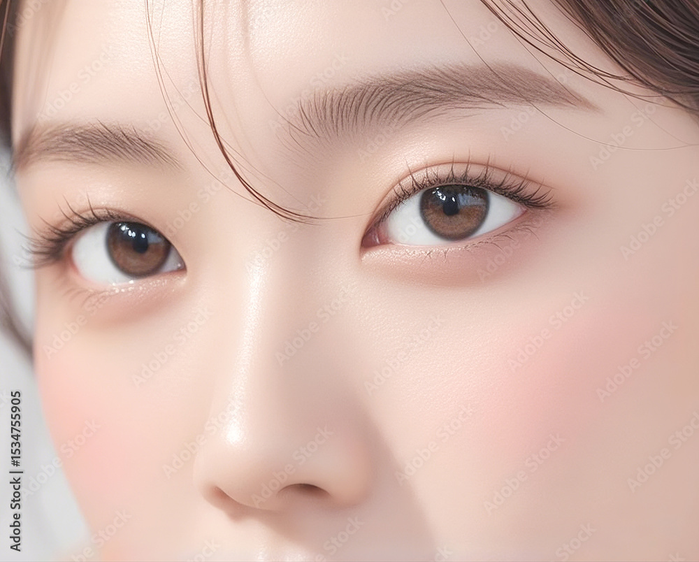 Obraz premium 여성 아름다움 얼굴 눈 헤어 메이크업 패션, Korean Woman Beauty Face Eyes Hair Makeup Fashion
