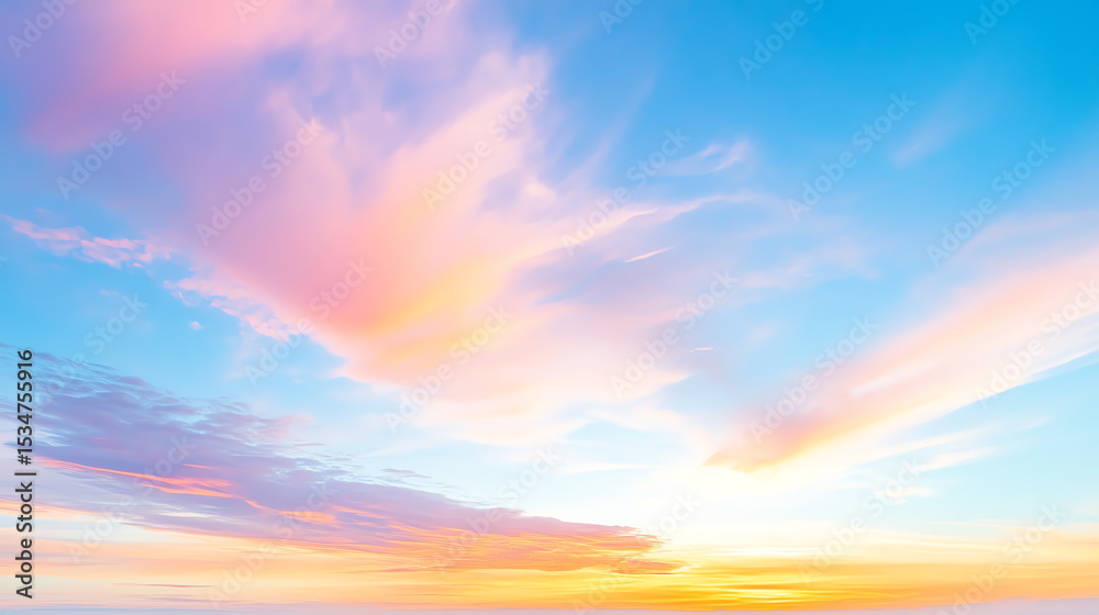 Obraz premium A vibrant sunset with pink and blue hues blending in the sky, creating a serene and tranquil atmosphere.