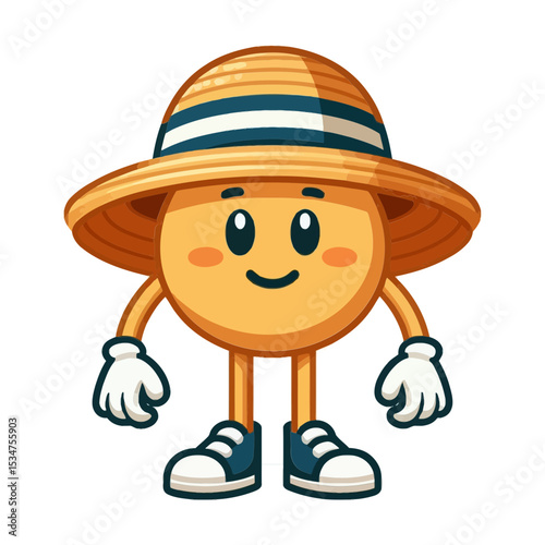 This cute character wearing a straw hat is ideal for websites and blogs about summer, travel, outdoor activities, fashion, or any cheerful, sunny topic.