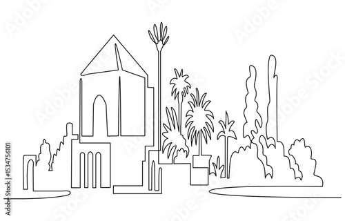 Modern cityscape tall building modern downtown business district one line continuous drawing
