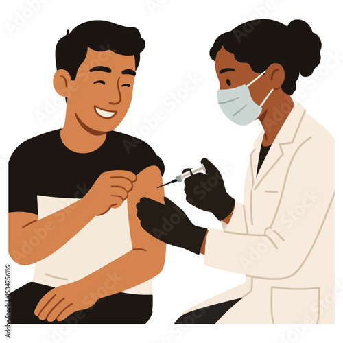 Vaccination Illustration of a Person Getting a Shot by a Healthcare Worker During a Pandemic for Protection and Prevention