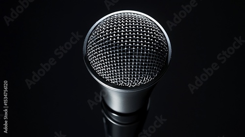 Sleek microphone on reflective black surface captures audio clarity