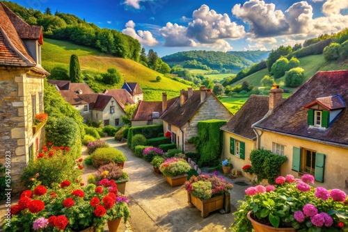 Green Countryside Village Photography: High-Resolution Images of Rural French Scenery, Pastoral Lifestyle, Charming Village Houses, Lush Meadows, and Verdant Fields