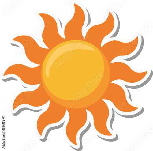 Bright summer sun cartoon illustration orange yellow rays warm weather sunny day design element graphic image hot sky