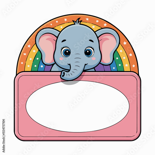 Adorable baby elephant illustration with rainbow background cute cartoon animal design perfect for kids nursery decor and