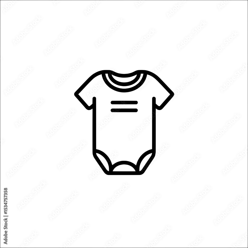 Clean line icon of a basic baby onesie with short sleeves and front seams, ideal for infant clothing visuals.