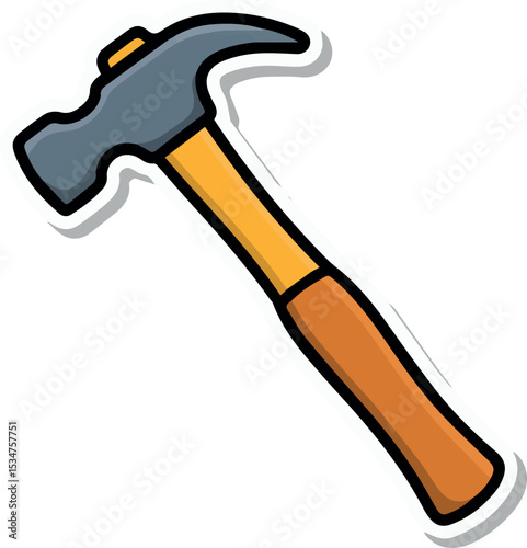 Classic claw hammer tool illustration with wooden handle and gray head design element diy work icon craft retro white
