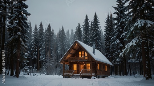 Winter Cabin in Woods