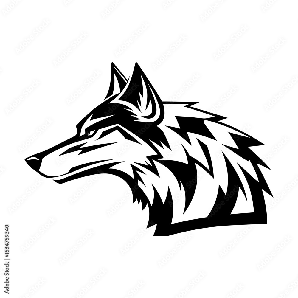Fototapeta premium Illustration of a black and white wolf head profile
