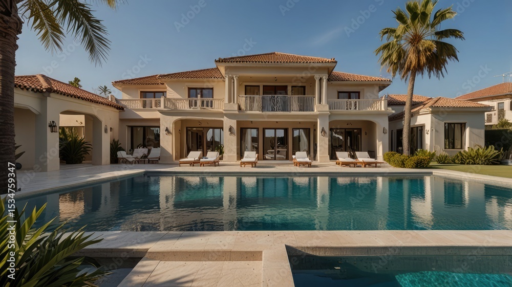 Fototapeta premium Villa with Pool and Palms