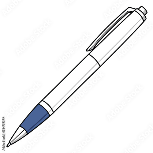 Simple illustration of a white and blue ballpoint pen