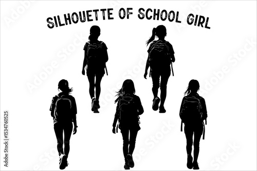 
Silhouette of School Girl with Backpack – Vector Illustration.
